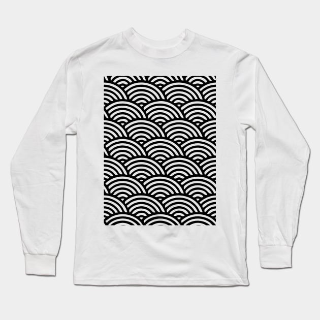 Japanese Wave Seamless Pattern, Black And White Long Sleeve T-Shirt by hichamArt